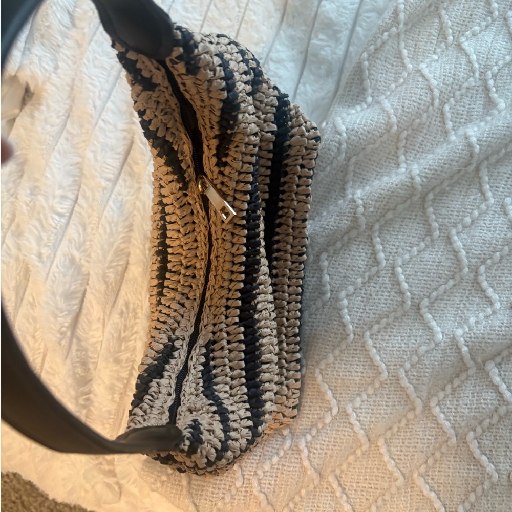 Woven Straw Shoulder Bag in Natural and Black - Picture 2 of 3